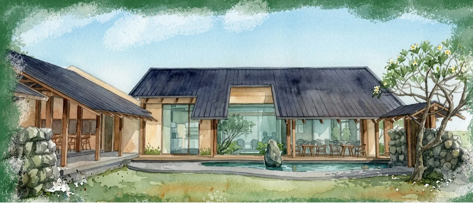 Watercolor painting of the Chuan Dimsum building
